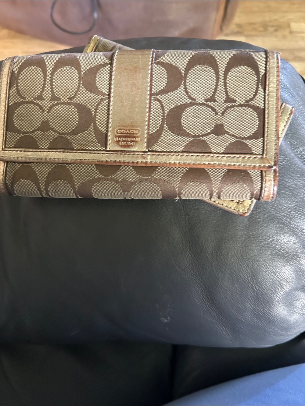 Coach Brown Signature Canvas Trifold Wallet